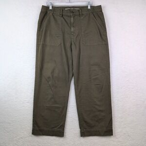 American Eagle AE Ex-Boyfriend Pant Women's Large SHORT Olive Green Wide Leg